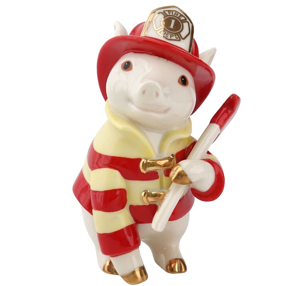 Lenox FIGHTING THE FIRE Figurine Pig Firefighter Fireman Figure Collectible